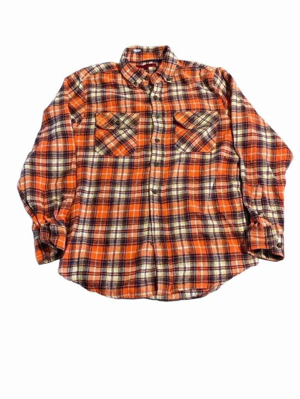 Montage Plaid Flannel Button Up Shirt Size M Orange Long Sleeve